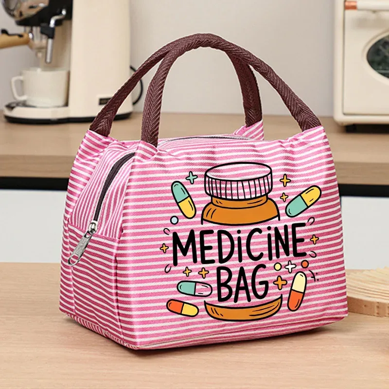 sac de rangement portable pour médicaments avec poignée, organisateur à fermeture éclair à rayures vertes, sac de transport de médicaments de grande capacité pour usage quotidien
