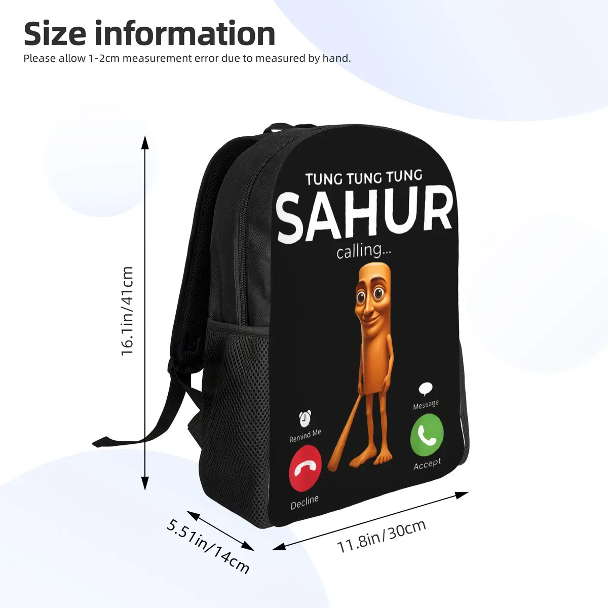 sac à dos unisexe tung sahur calling avec motif brainrot, en polyester, pour loisirs, lycée, sport, design moderne
