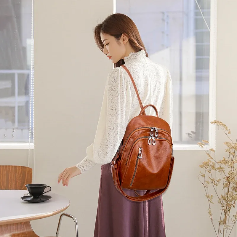 sac à dos à double usage en cuir souple pour femmes, nouveau sac de voyage décontracté de grande capacité, polyvalent et haut de gamme, petit ba, 2024