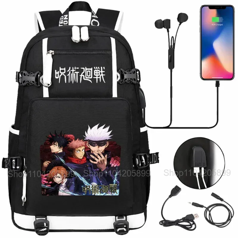 sacs à dos jujutsu kaisen, mochila anime, cartable pour étudiants et adolescents, sac à dos décontracté pour hommes et femmes avec charge usb, sac à dos pour ordinateur portable, voyage en plein air