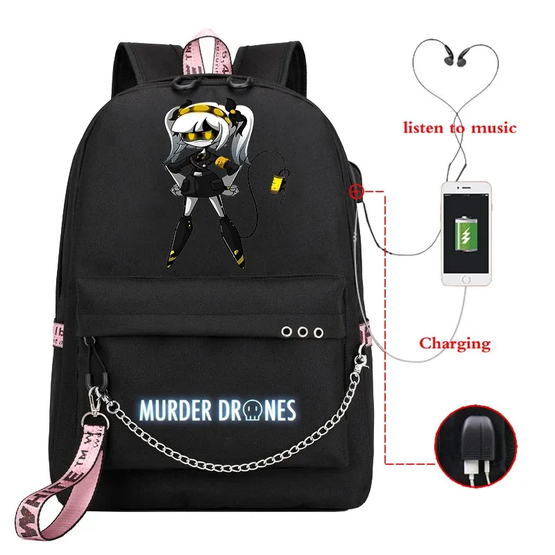dessin animé meurtre drones sac à dos femmes hommes décontracté usb sac de charge voyage sac à dos garçon fille anime meurtre drones sacs d'école mochila