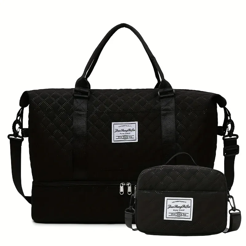 sac de voyage de grande capacité 2 pièces/ensemble, fourre-tout de sport, fitness, yoga, sac de nuit pour week-end et trousse de maquillage pour femmes
