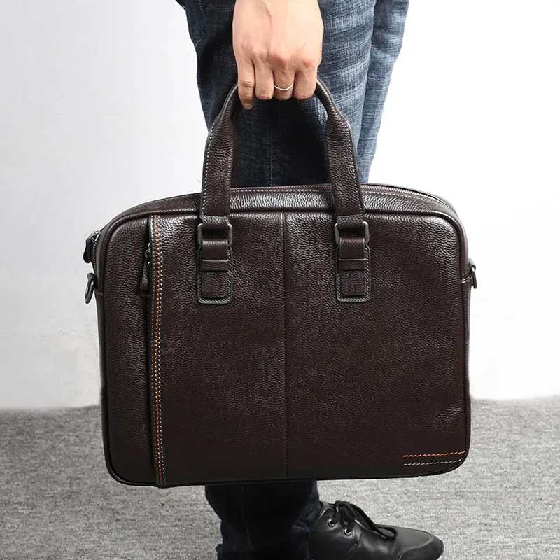 100% porte-documents en cuir véritable hommes sac à main d'affaires mâle ordinateur portable sacs à bandoulière fourre-tout peau naturelle hommes porte-documents