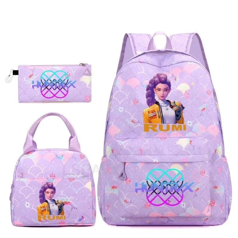 sac à dos kpop demon hunters 3 pièces rumi mira zoey, sac à dos de grande capacité, cartable pour adolescents et femmes, sac de voyage décontracté pour ordinateur portable, mochilas