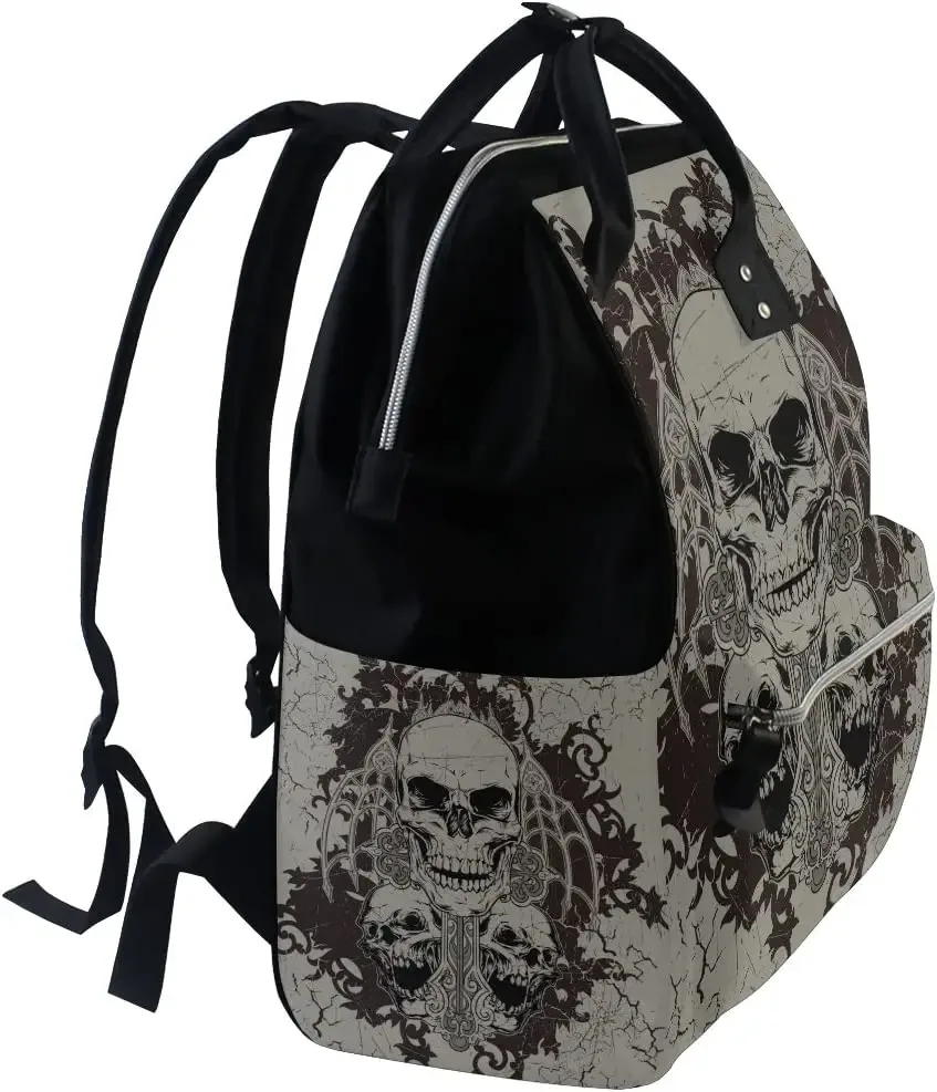 sac à dos gothique punk à motif de crâne pour maman, sacoche de voyage, à couches, de jour, pour soins de bébé, de grande capacité
