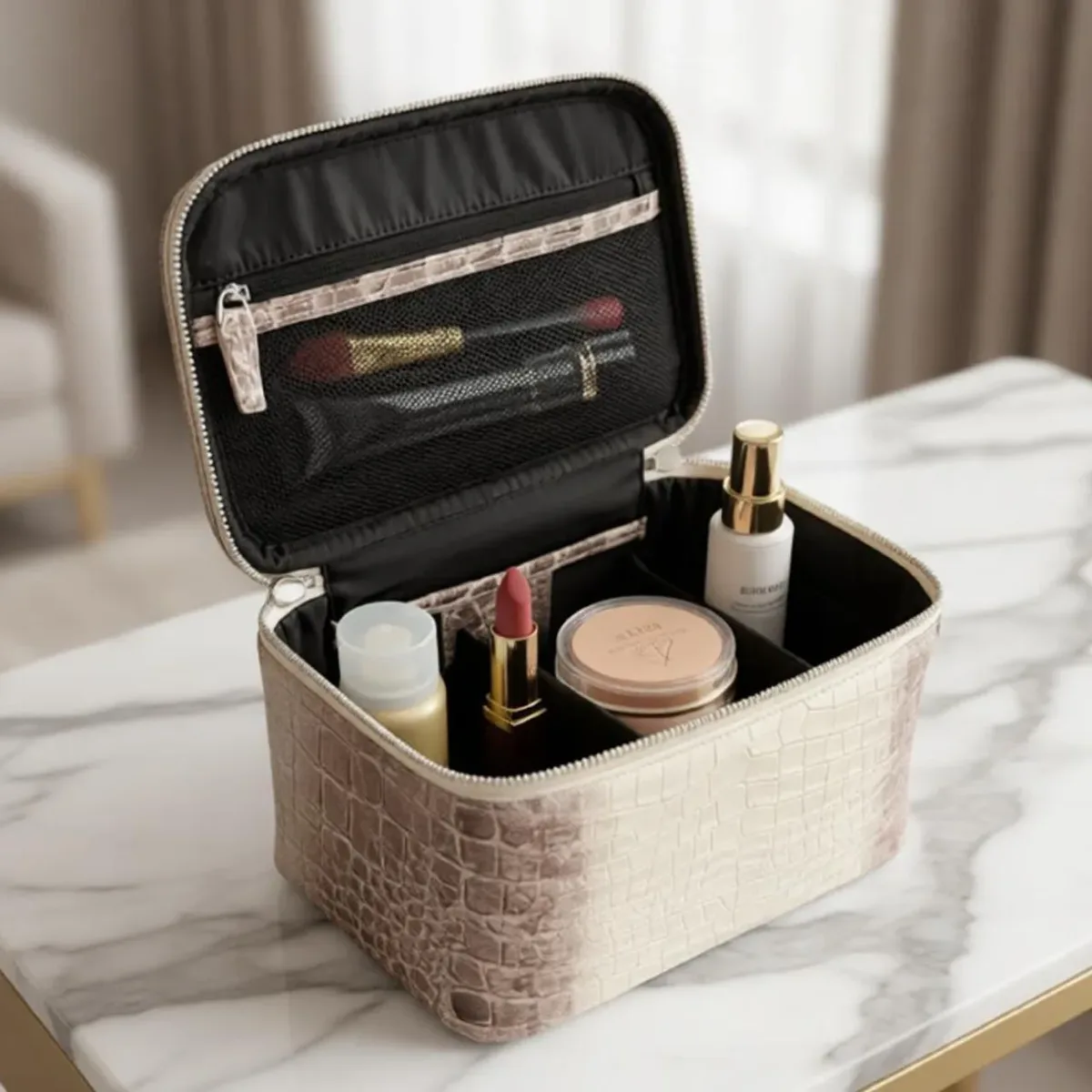 sac à cosmétiques portable pour femmes, grande capacité, organiseur de toilette de voyage, sac de rangement pour maquillage en pu imperméable, nouvelle tendance