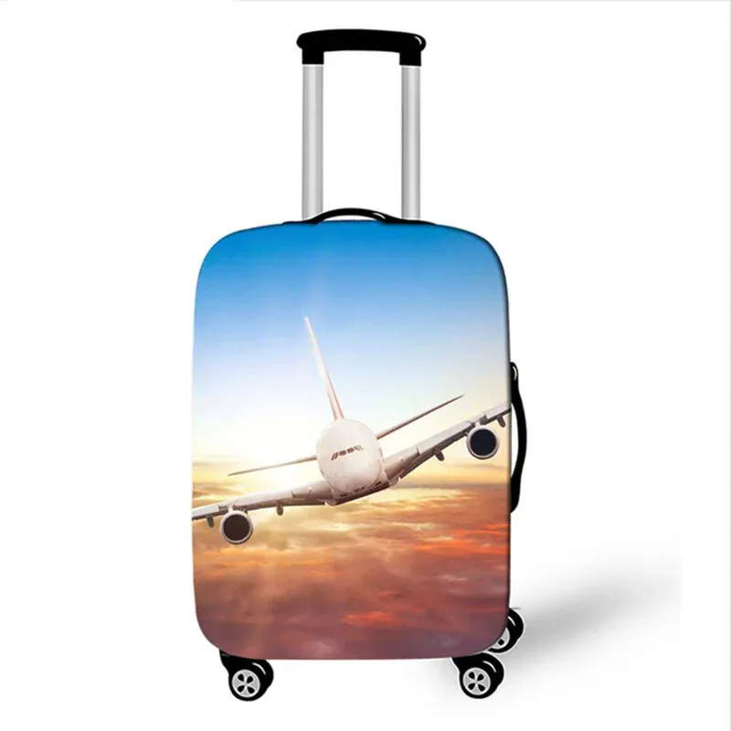 juste de valise de voyage 3d en tissu élastique, housse de protection pour bagages, housse épaisse pour valise à roulettes, accessoire de voyage, avion, 18-32 pouces