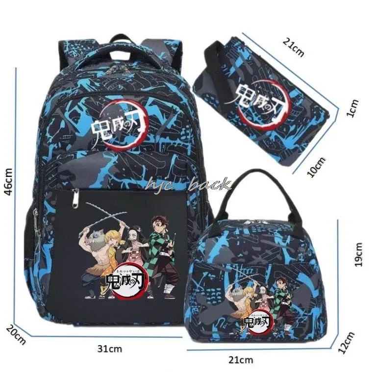 Lot de 3 sacs à dos camouflage Demon Slayer Kamado Nezuko, grande capacité, pour étudiants, filles et garçons, adolescents, avec compartiment pour ordinateur portable, style Harajuku
