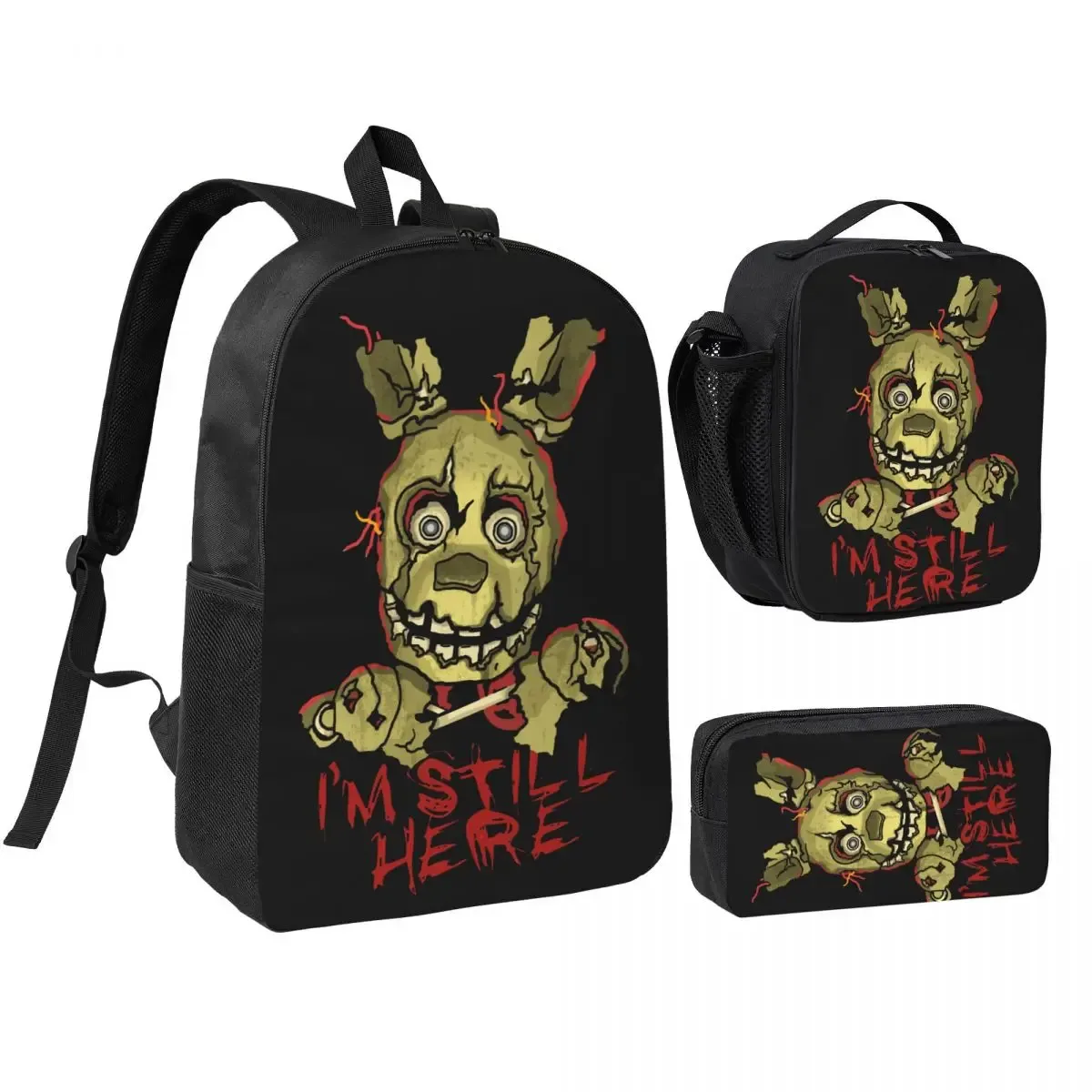 3pecs/ensemble glamrock fnaf sac à dos de jeu vidéo pour étudiant retour à l'école sacs en toile sac à déjeuner trousse à crayons