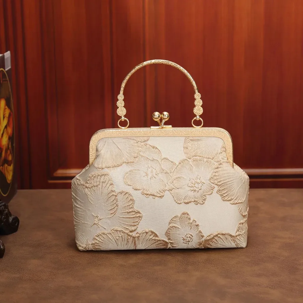 sac bandoulière en polyester, sac de soirée mi-souple, sac fourre-tout perlé, sac à main léger brodé de fleurs pour le voyage et les tenues cheongsam