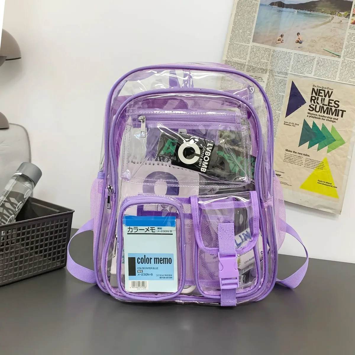 nouveau sac à dos adapté aux écoles, sac transparent en pvc robuste adapté aux champs sportifs