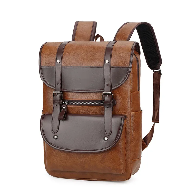 sac à dos décontracté en cuir pu 15.6 pouces, sac à dos de voyage pour ordinateur portable d'affaires, cartable multi-poches