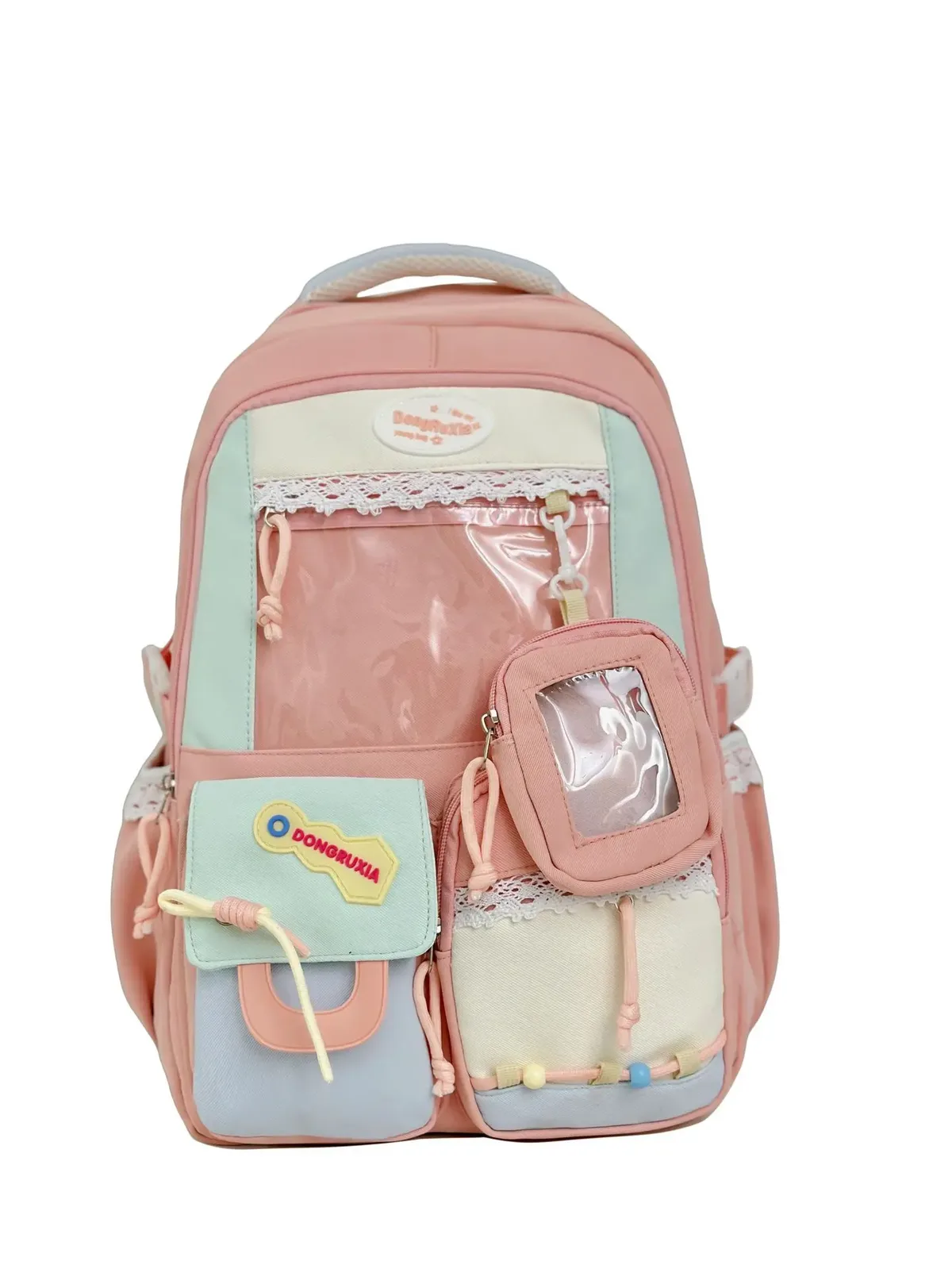 sac à dos transparent style scolaire mignon, grande capacité, décontracté, à double bandoulière pour les élèves du collège et du lycée