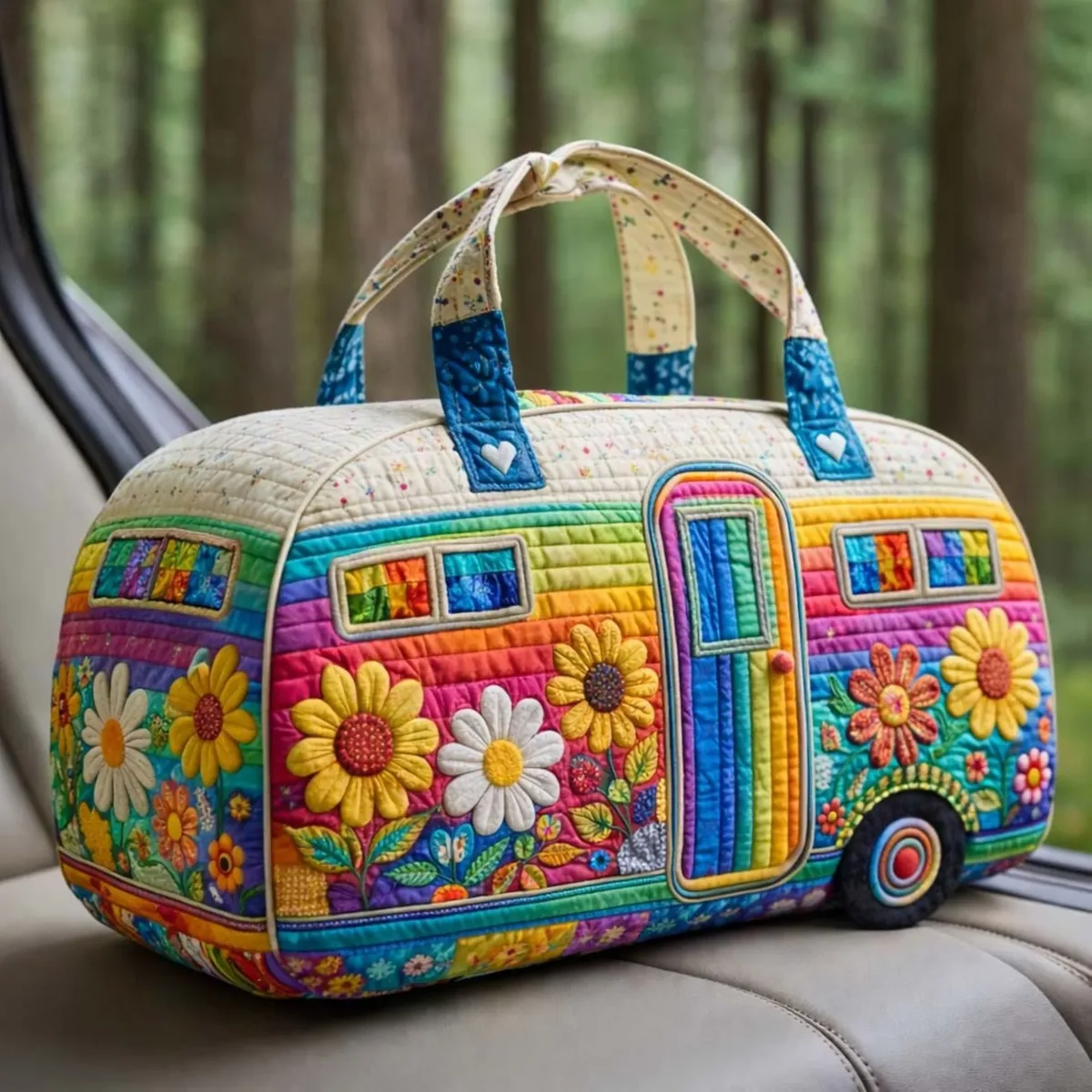 sac de voyage matelassé à bretelles réglables, en forme de voiture de camping, grande capacité, imprimé, pour la gym, le camping, la plage et les activités de plein air