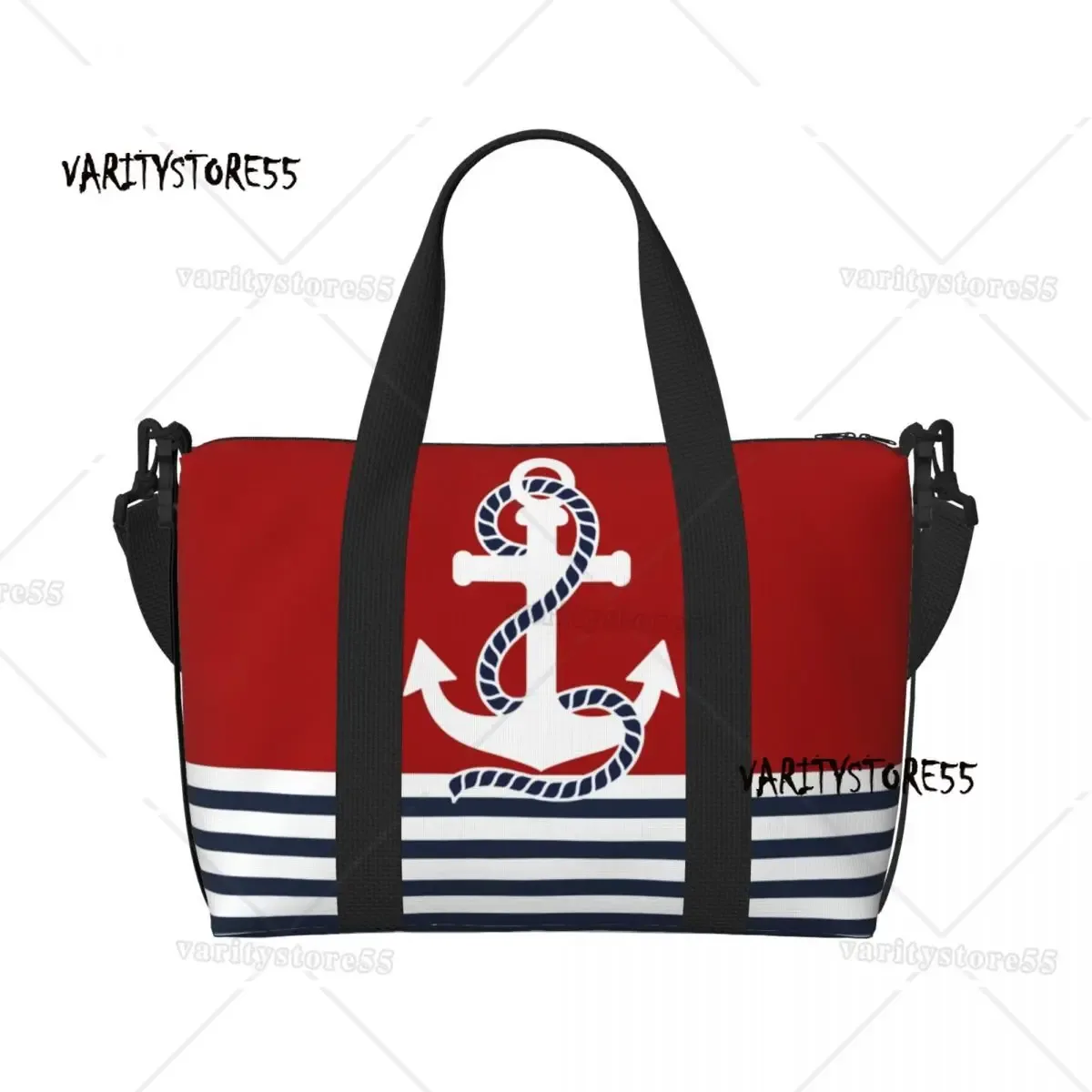 sac fourre-tout de plage personnalisé à rayures bleu marine et ancre blanche pour femmes, fourre-tout extra large pour salle de sport, sacs de shopping de voyage de navigation