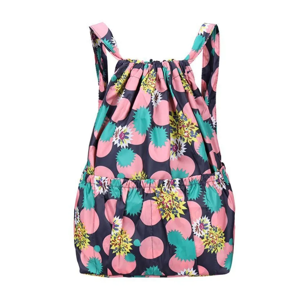 sac à cordon imprimé floral décontracté, sac de shopping portable en polyester imperméable, sacs à dos pliables légers pour adolescentes