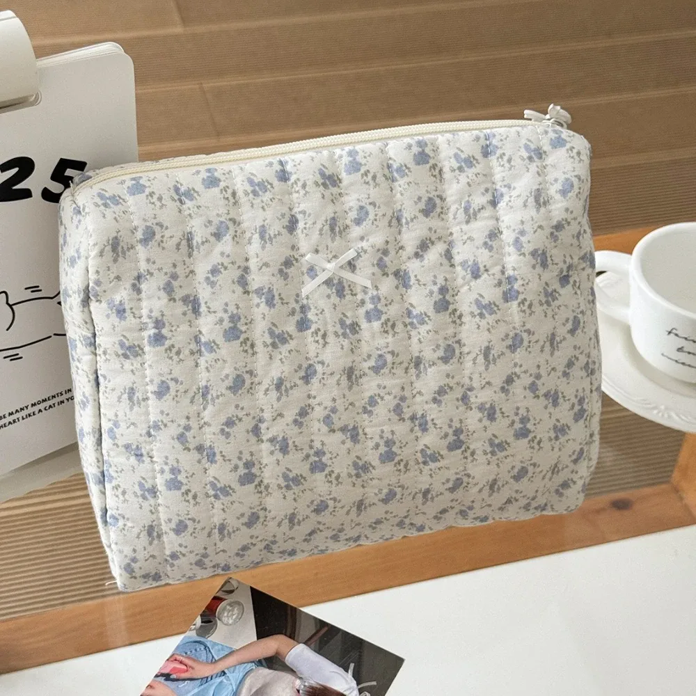 sac de rangement de cosmétiques floral, pochette de maquillage élégante à imprimé noir pour femmes