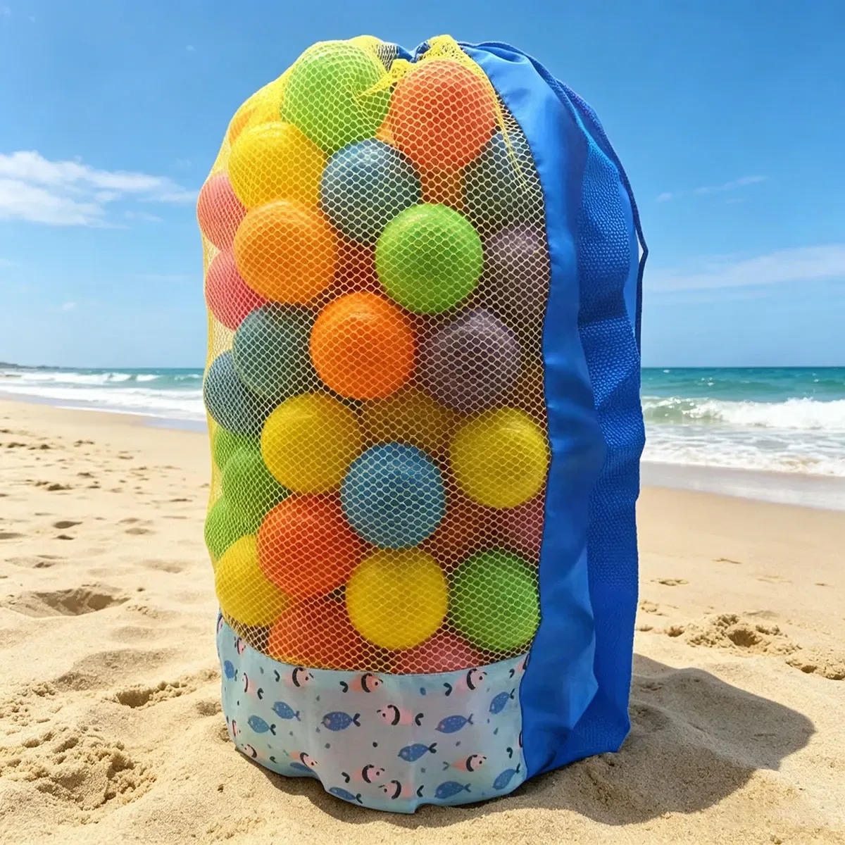 sac de rangement en filet à imprimé animal pour l'été et la plage, grande capacité, en polyester, pour les voyages, sac de rangement à double bandoulière.