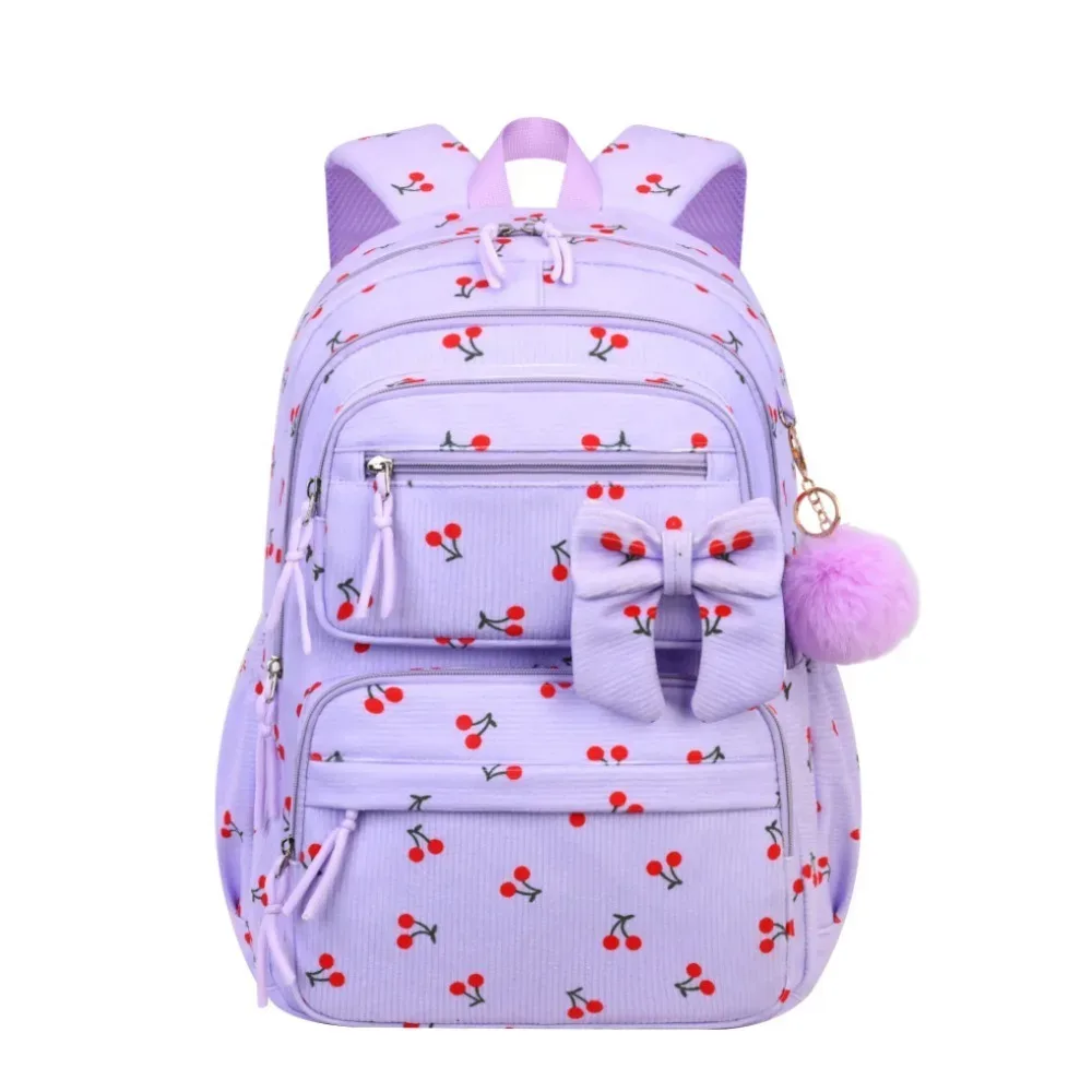 ensemble de 3 pièces : sac à dos, sac à lunch et trousse à crayons en velours côtelé, grande capacité, avec nœud décoratif, 4 couleurs, léger.