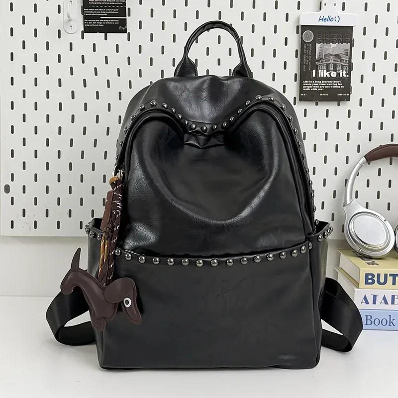 nouveau sac à dos à rivets, grande capacité, sac de voyage, sac à dos de couleur unie, sac pour ordinateur portable, sac à dos pour étudiants