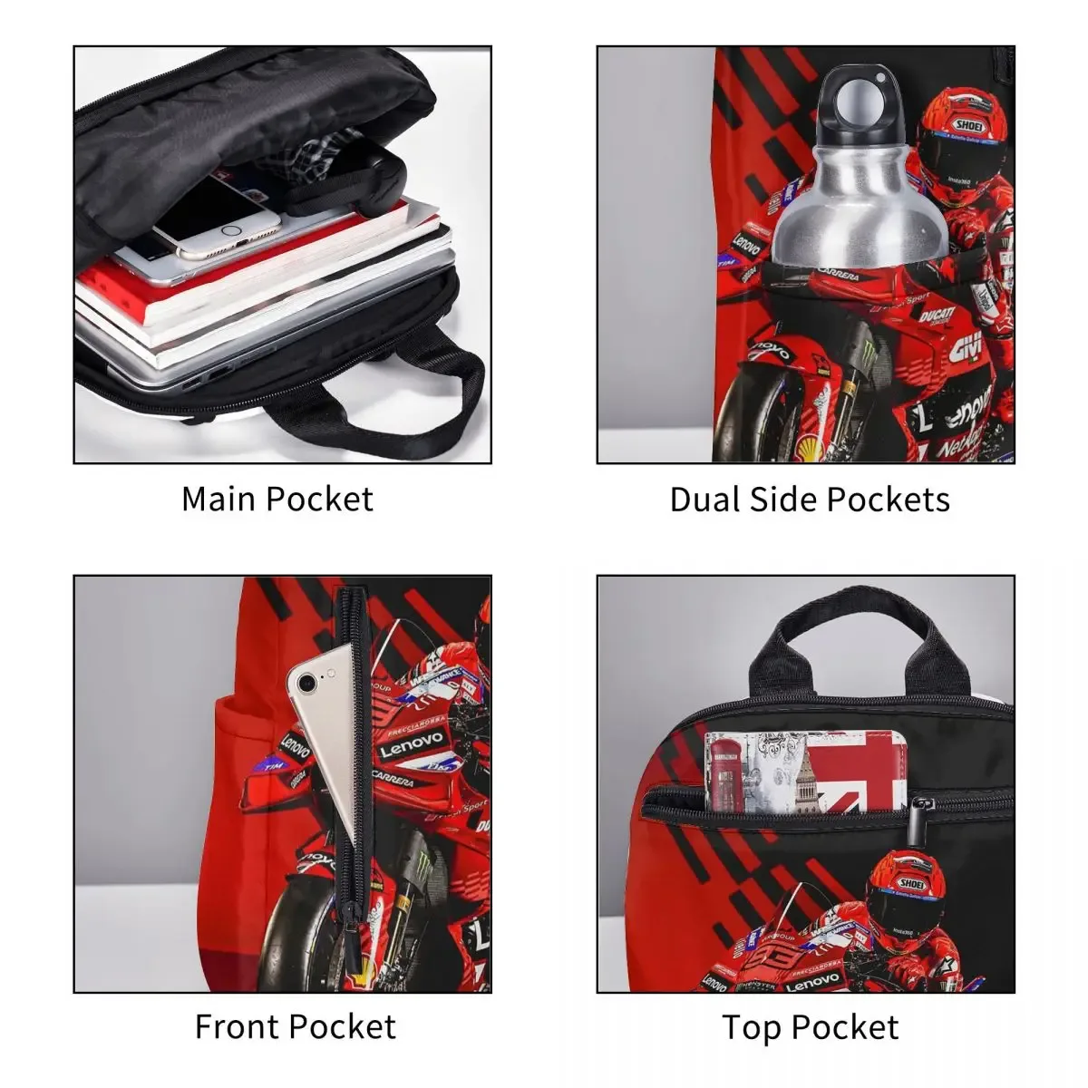 sac à dos de course de moto marqueze, sac à livres pour étudiants garçons et filles, sac d'école pour enfants, sacs à bandoulière pour ordinateur portable pour hommes et femmes