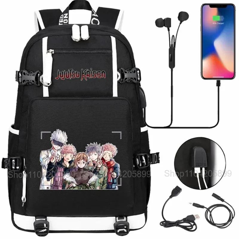 sacs à dos jujutsu kaisen, mochila anime, cartable pour étudiants et adolescents, sac à dos décontracté pour hommes et femmes avec charge usb, sac à dos pour ordinateur portable, voyage en plein air