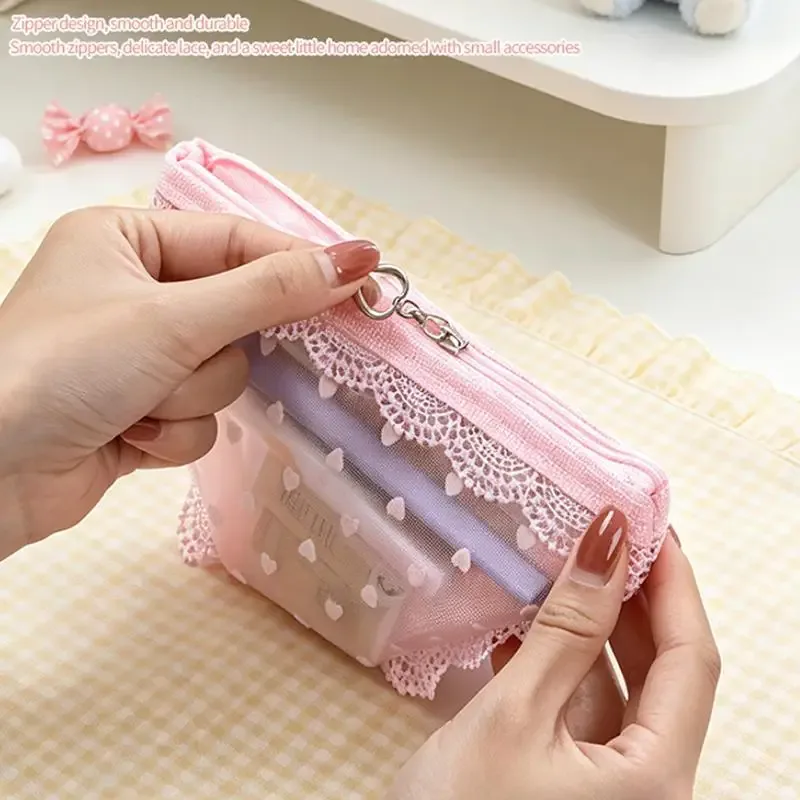 trousse à maquillage en forme de sous-vêtement mignon, en dentelle et maille transparente, pochette de rangement pour maquillage, trousse à crayons, usage quotidien/voyage