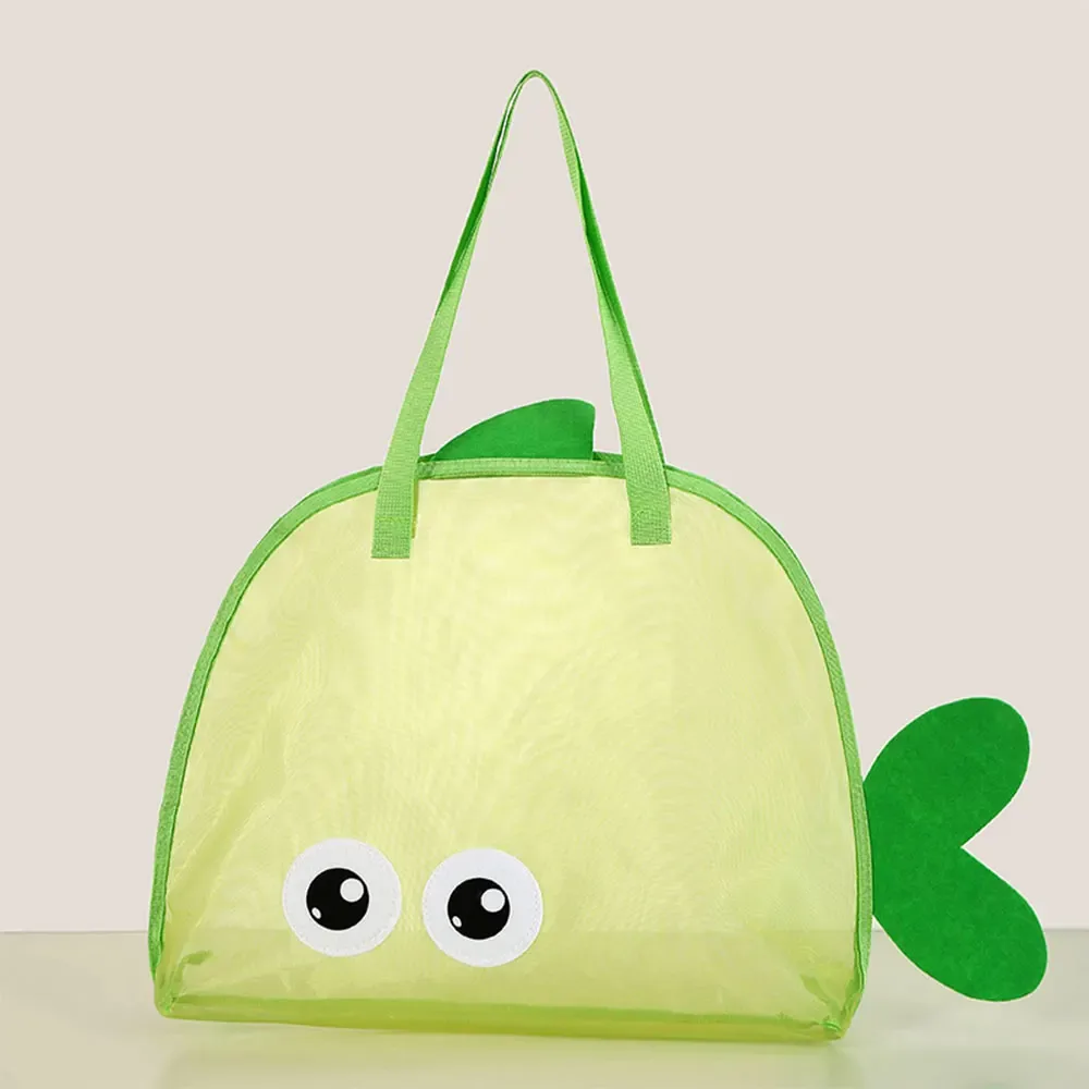 sac de plage en maille à motif de dessin animé, grande capacité, pliable, sac de rangement pour jouets de sable, sac de piscine léger pour la plage, les voyages et le camping
