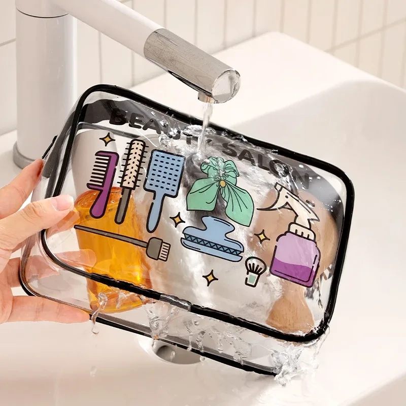 sac de rangement de voyage en pvc transparent, 1 pièce, avec fermeture à glissière, pochette de toilette et de cosmétiques, rangement de cosmétiques, trousse de maquillage de voyage pour femmes