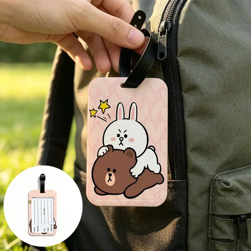 l-line animation friends étiquette de bagage universelle en pvc anti-perte avec carte d'information pour valise et sac à dos