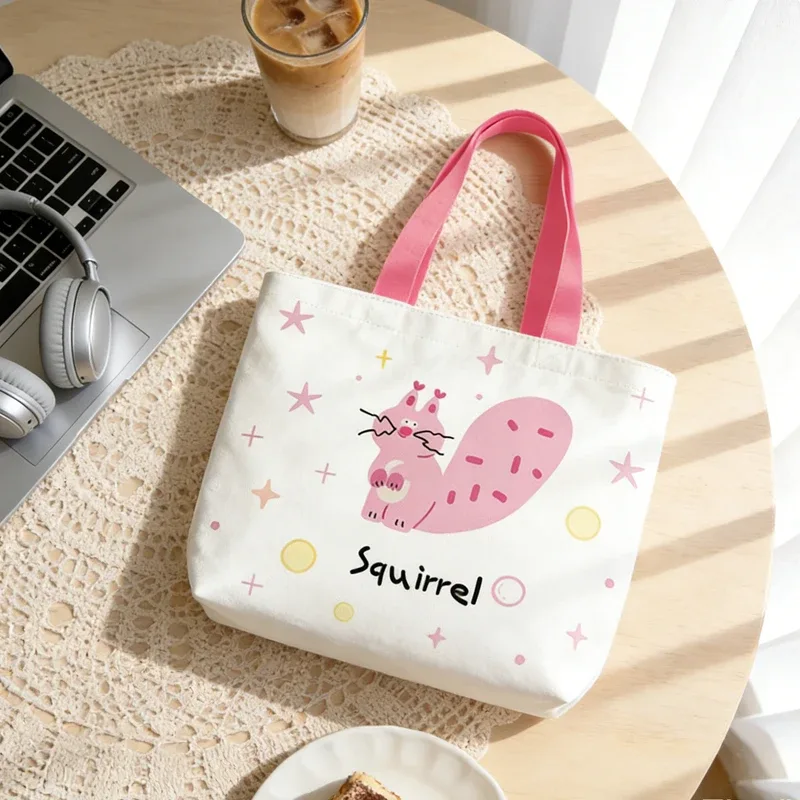 sac fourre-tout en toile mignon, mini sac à main de style coréen, sac à lunch portable pour étudiants et employés de bureau