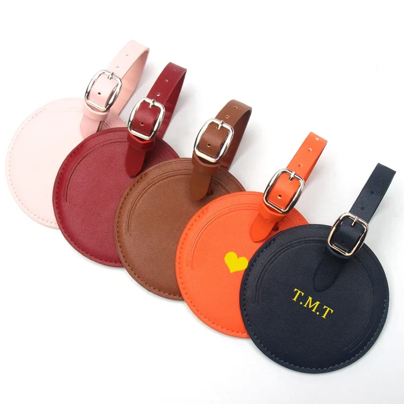 étiquette de bagage à initiales personnalisées, étiquette de bagage ronde de voyage d'affaires, étiquette de valise à rabat en cuir pu personnalisée, cadeau de mariage