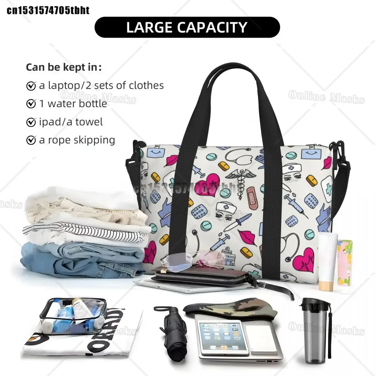 sac fourre-tout de plage pour infirmières, motif d'allaitement, pour femmes, soins de santé, grand compartiment, sacs de voyage de plage