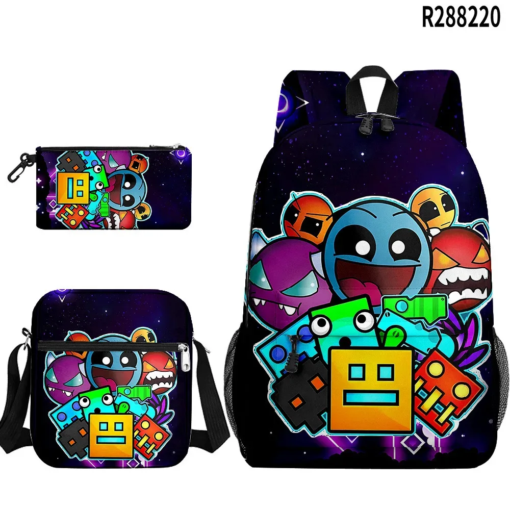 populaire cool geometry dash 3d imprimé 3 pièces/ensemble sacs d'école pour élèves sac à dos pour ordinateur portable sac à dos sac à bandoulière incliné trousse à crayons