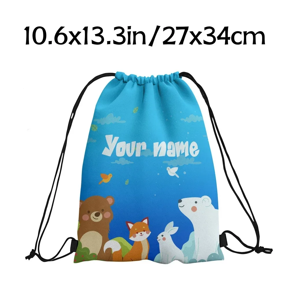 sac à dos à cordon personnalisé avec animaux de la forêt et de l'arctique, motif ours, renard, ours polaire, sac à cordon de sport pour enfants