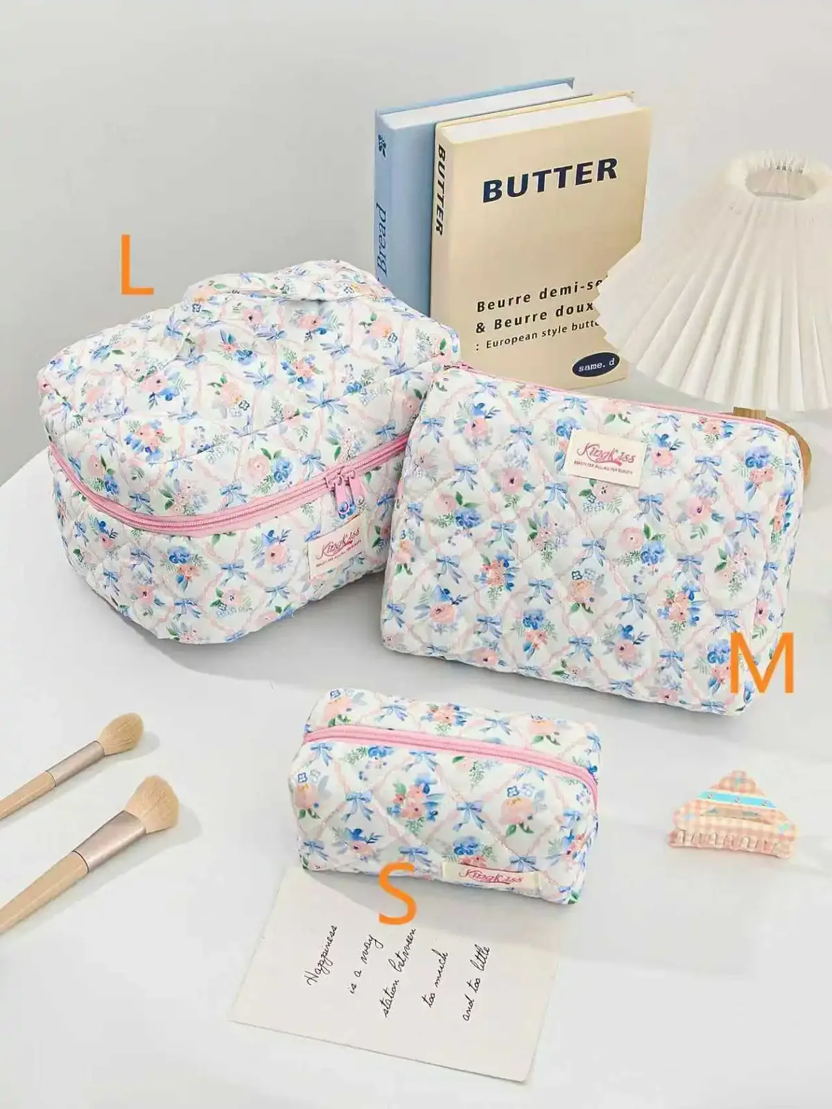 sac de maquillage en coton matelassé pour femmes, 1 pièce, mignon, fermeture éclair, organisateur de cosmétiques, sac à main en tissu en forme de boîte, trousse de toilette portable pour filles