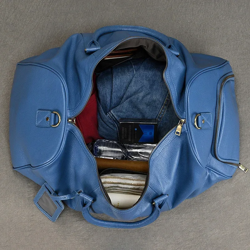 sacs de voyage en cuir véritable pour hommes et femmes, cuir de vachette noir doux, sac décontracté, haute qualité, initié, grande capacité