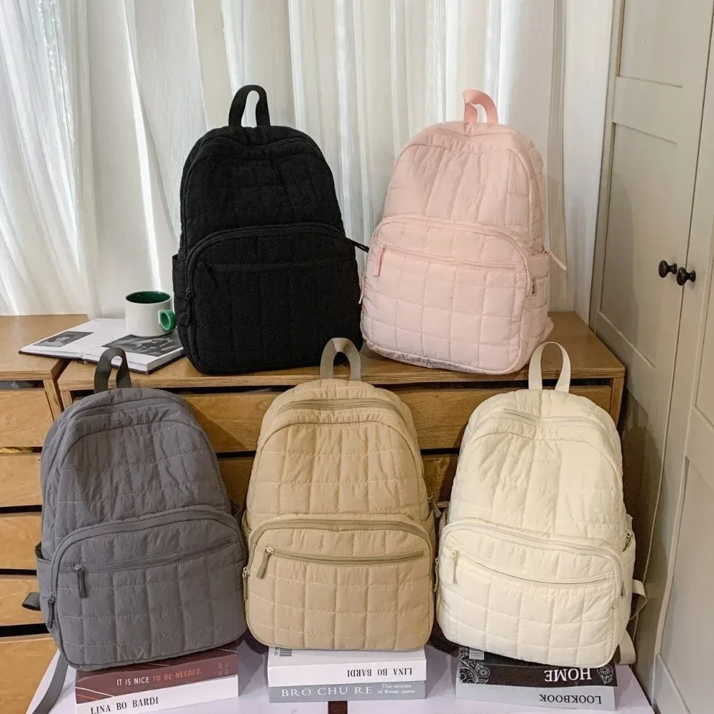 Sac à dos de voyage matelassé à la mode, couleur unie, cartable d'étudiant de grande capacité, sac de maman multi-poches en Nylon