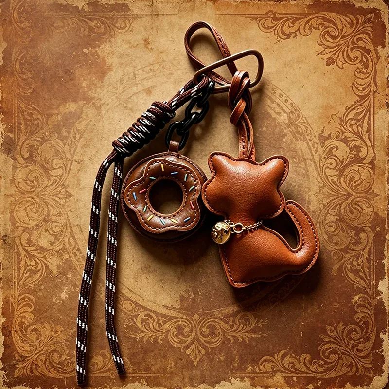 porte-clés mignon en cuir en forme de chat, pendentif esthétique pour sac à dos, cadeau pour les amoureux des chats, femmes et filles