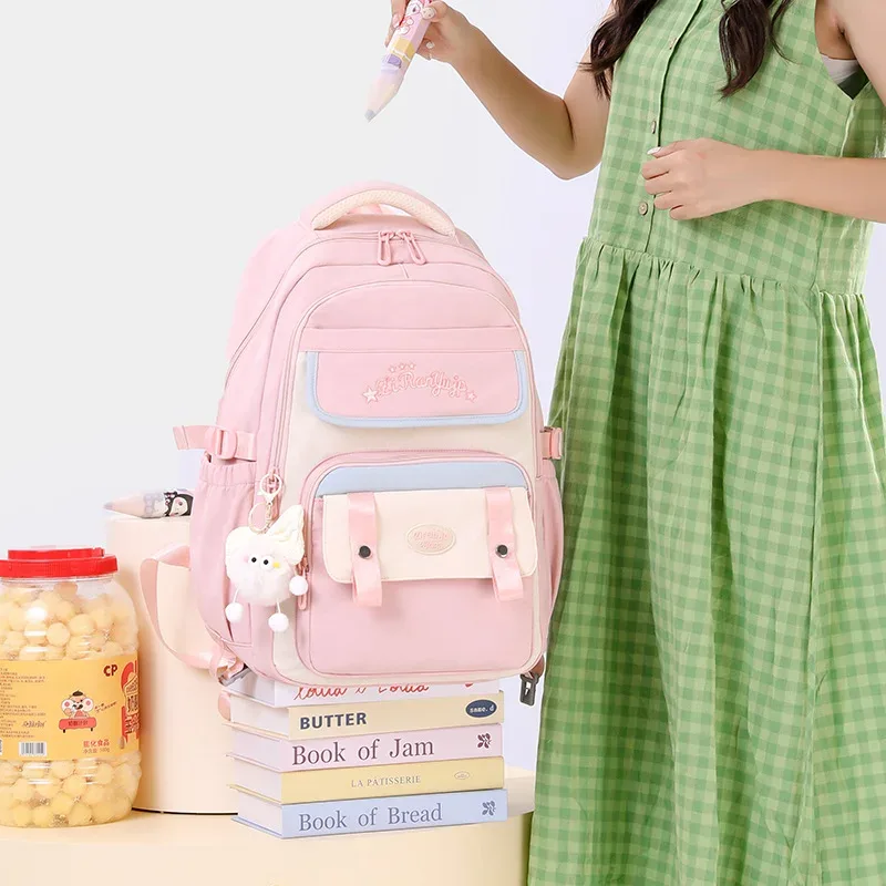 nouveau sac à dos léger et tendance grande capacité pour filles du primaire et du collège en nylon style frais et doux