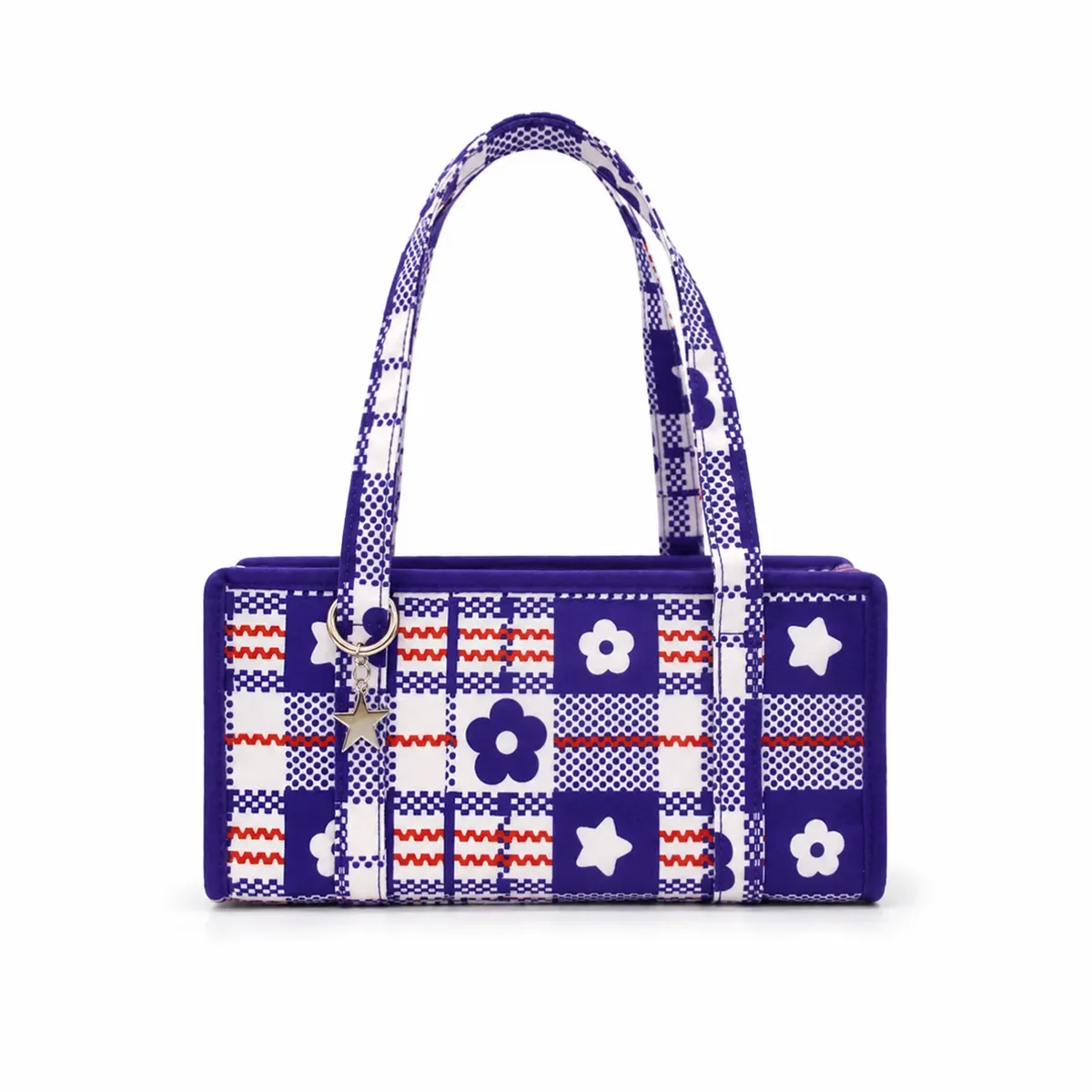 sac à main en nylon à carreaux au design unique, sac à bandoulière créatif avec broderie imprimée, sac sous le bras de grande capacité pour femmes
