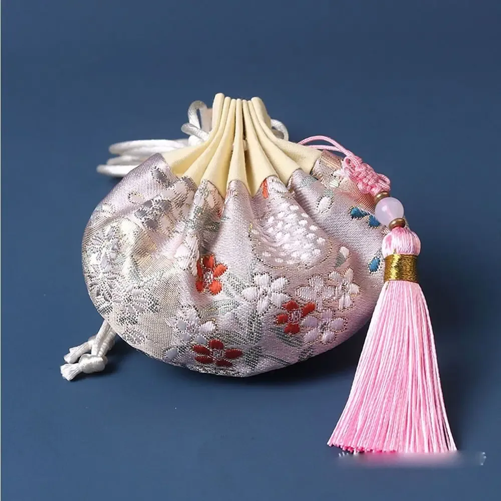 pochette de rangement en tissu brodé à motif floral, style chinois, avec cordon de serrage, vide, pour bijoux et accessoires féminins