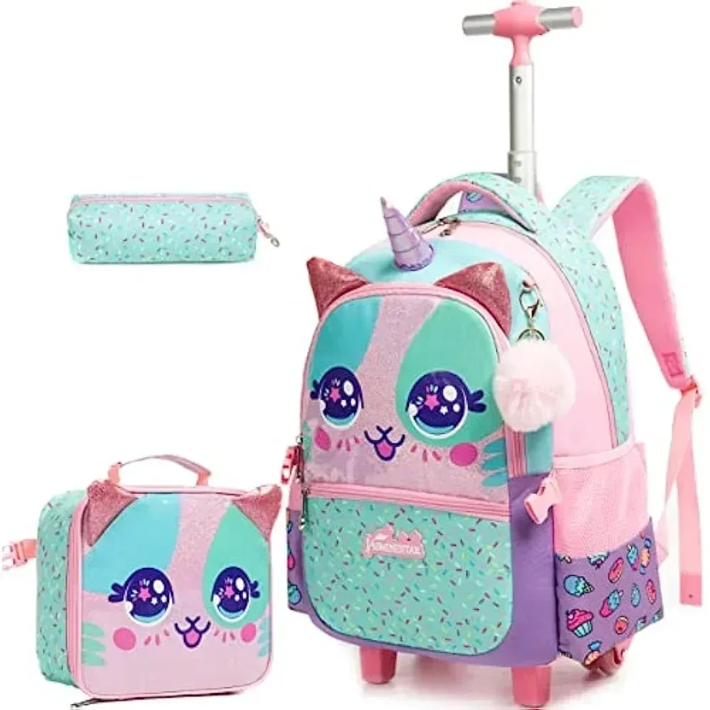 interrupteur sac à dos à roulettes pour filles, sacs à dos à roulettes pour élèves du primaire, bagages de voy