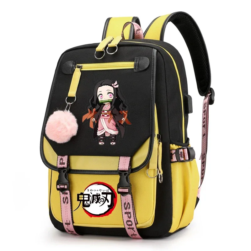 sac à dos d'école harajuku, dessin animé demon slayer kamado nezuko, cartable de voyage kawaii pour enfant fille et femme