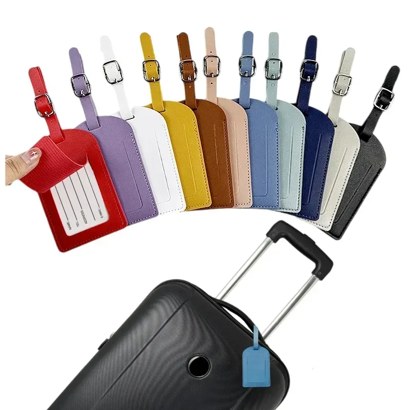 étiquette d'identification de bagage en cuir pu pour valise, porte-nom et adresse, accessoire de voyage pour femmes et hommes