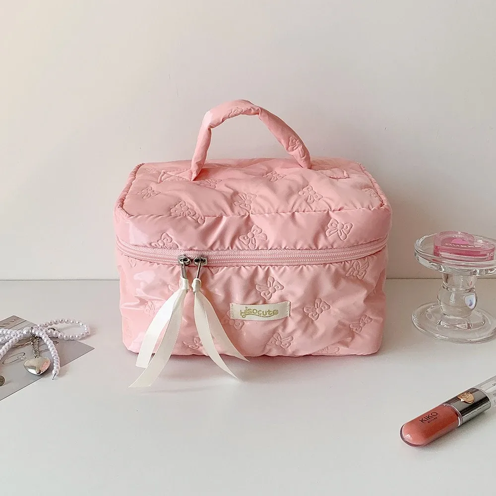 sac de rangement pour cosmétiques avec fermeture éclair, en coton matelassé, petit sac à maquillage à motifs floraux, sac de rangement portable pour femmes