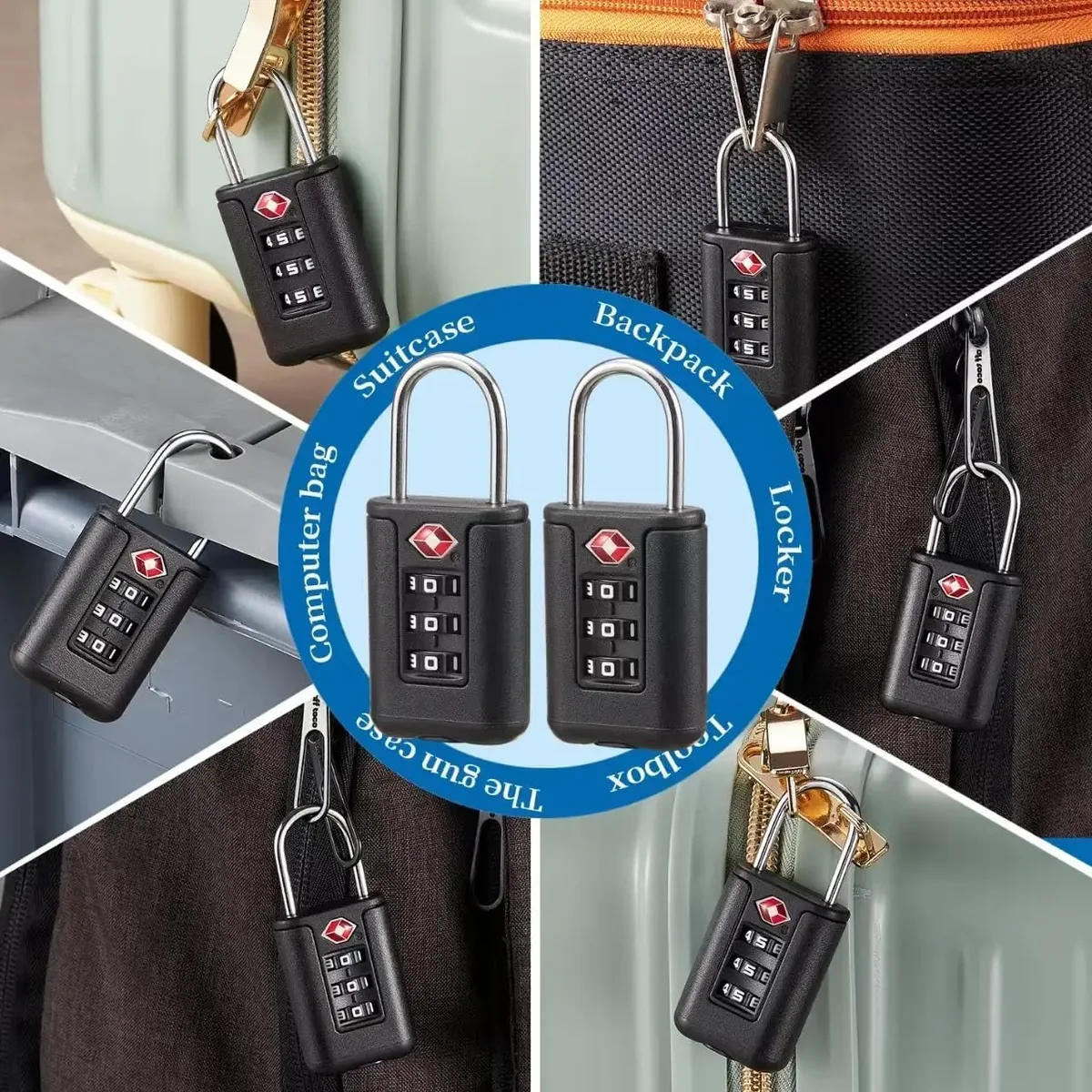 cadenas à combinaison à 3 chiffres approuvé par la tsa, corps en plastique léger et durable avec cylindre en zinc – serrure sécurisée pour bagages de voyage