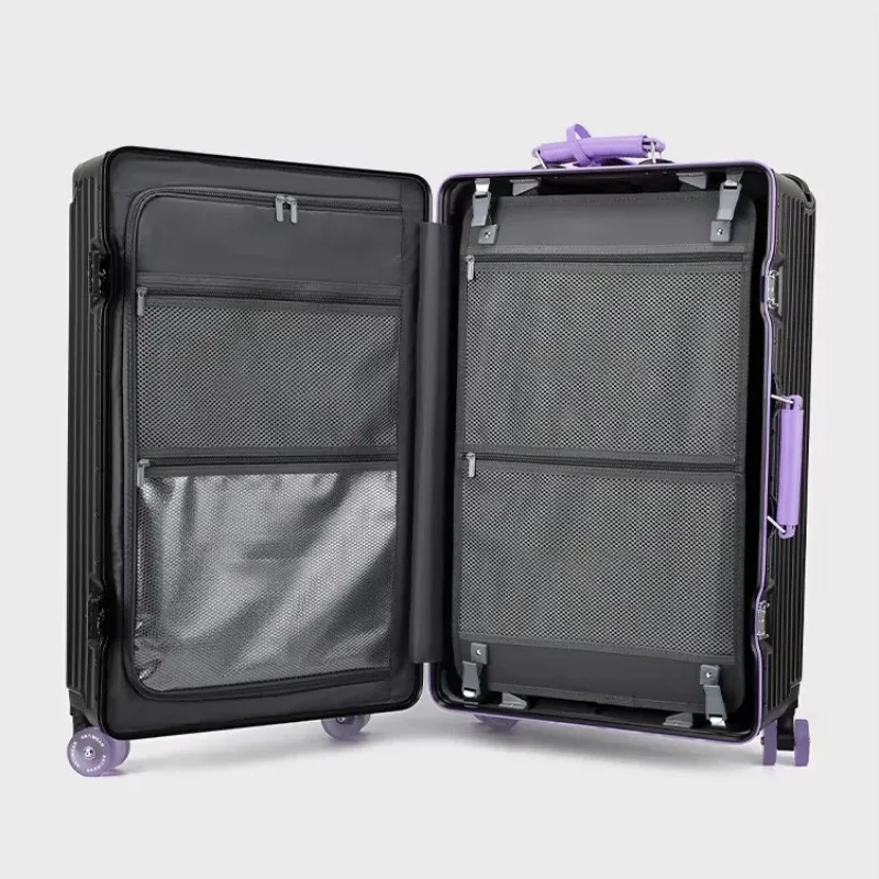 valise de chariot d'équilibre de voyage à guidon large avec roues silencieuses colorées serrure tsa bagage roulant matériau pc de grande capacité