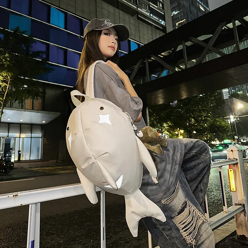 y2k mignon baleine requin forme sacs à dos grand sac de voyage en nylon durable unisexe en plein air drôle dessin animé sac à dos étudiant cartable