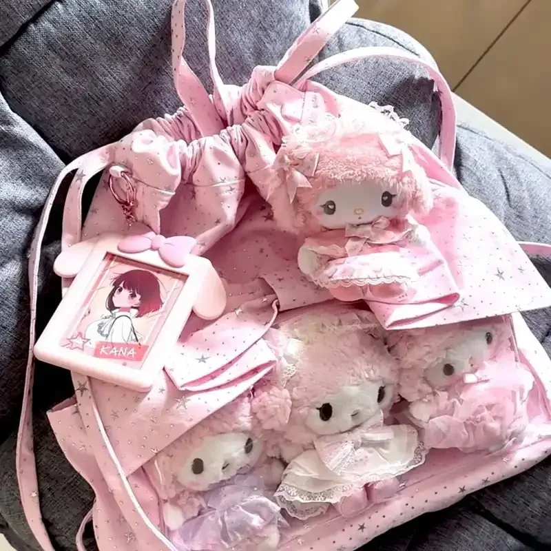 sac à dos ulzzang ita bag japonais avec cordon de serrage, motif nœud, grande capacité, polyvalent, pour femme, style doux et mignon
